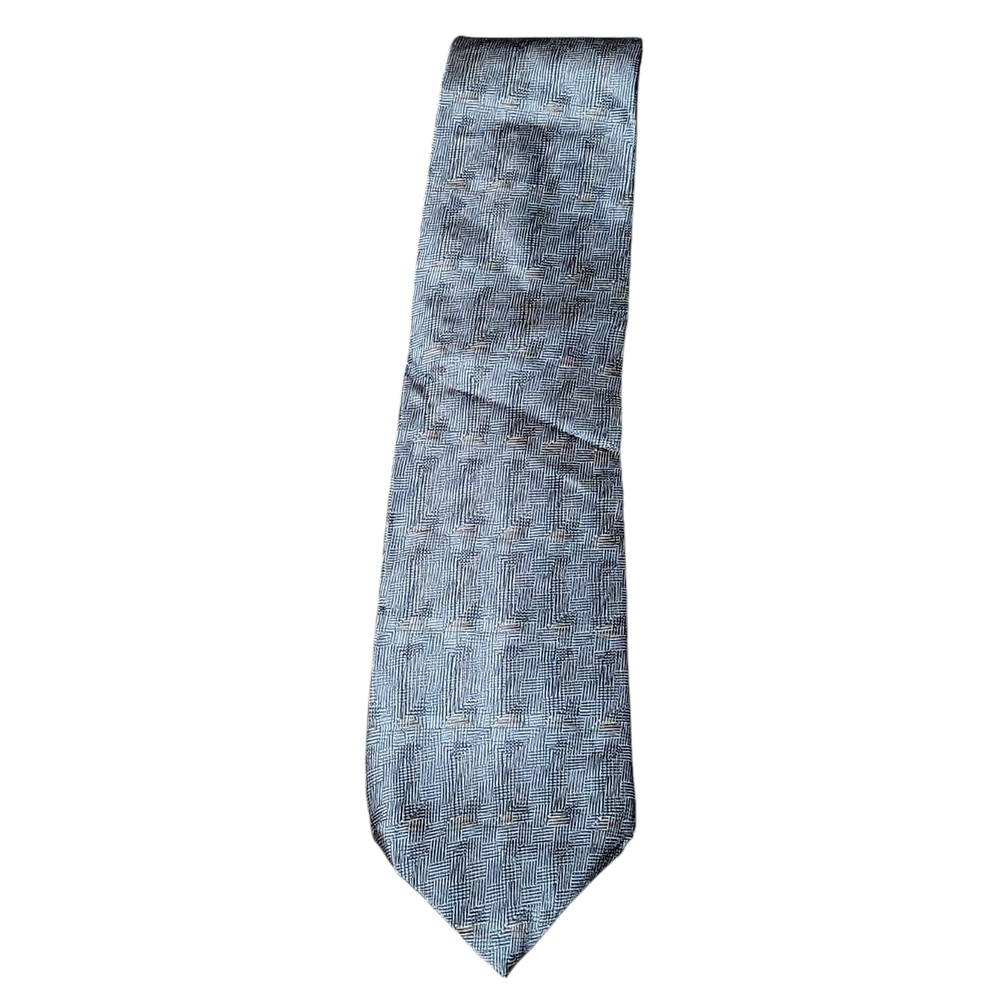 Elienne Aigner 100% Silk Vintage Blue And Tan Tie